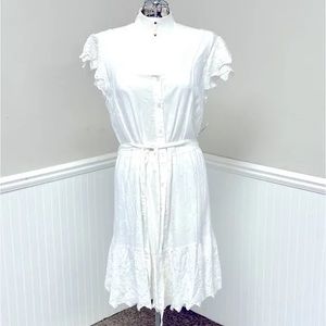 Old Navy White Eyelet cotton Dress button up with belt size medium no tag